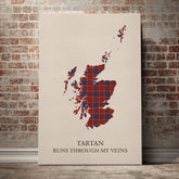 Cameron of Lochiel Ancient Tartan Scotland Map Canvas – “Tartan Runs Through My Veins” Wall Art